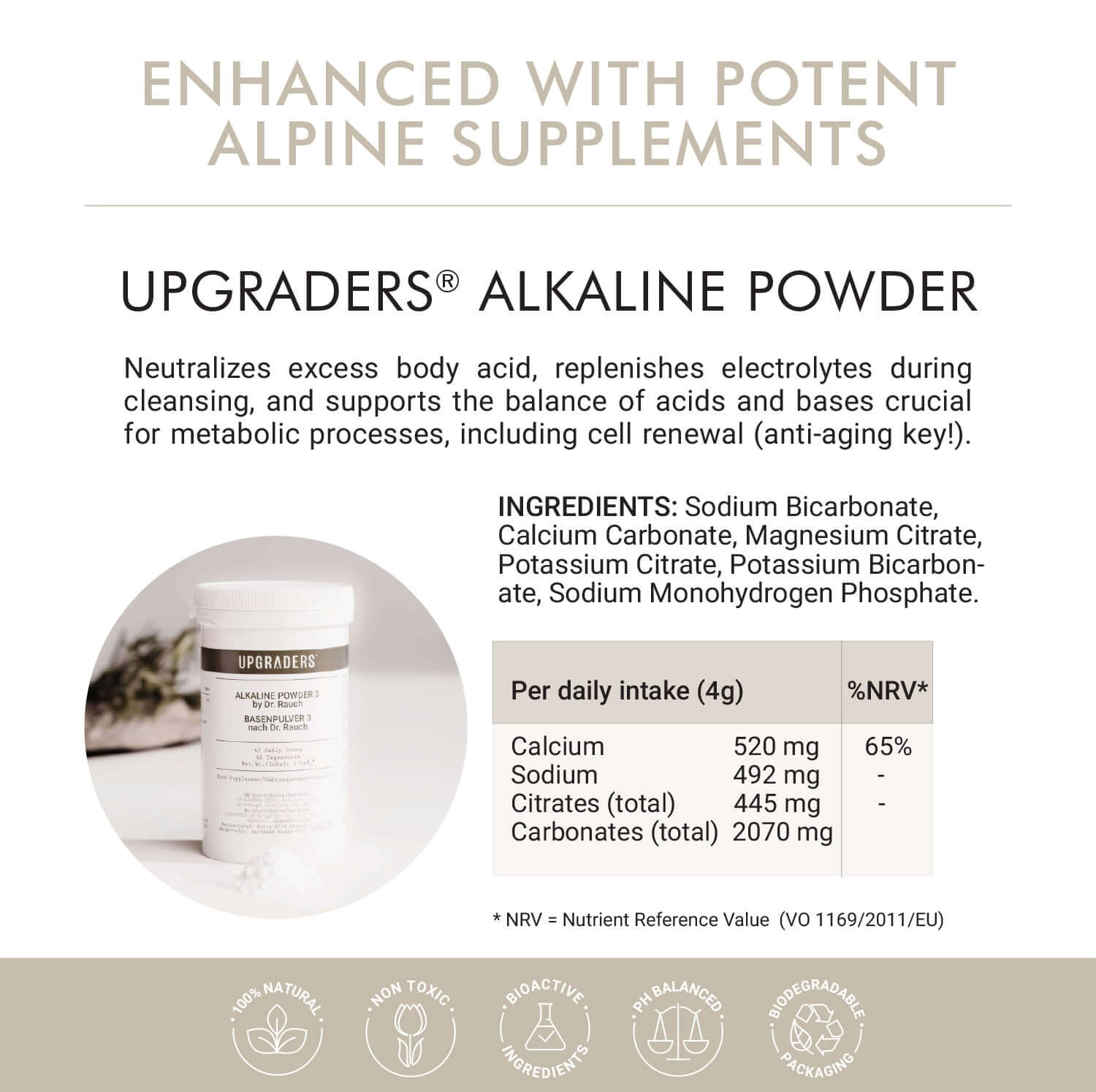 Alkaline Powder: ingredients and benefits listed
